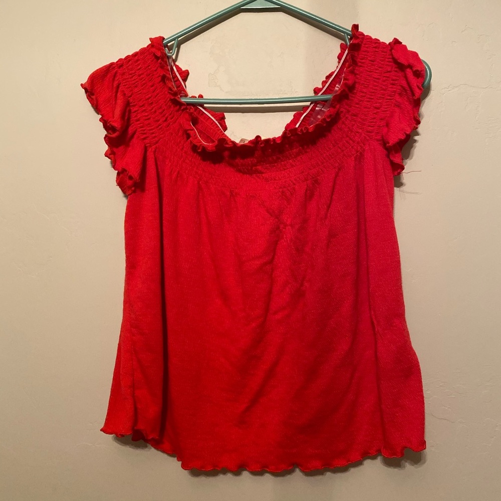 Off the shoulder red top